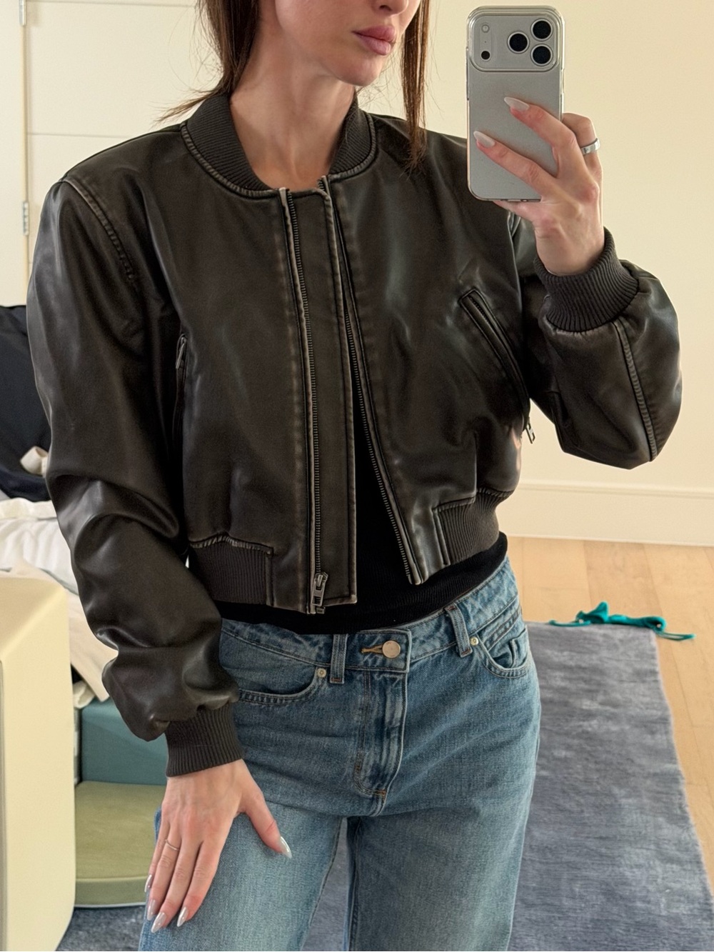 Zara Broqn Faux Leather Bomber Jacket